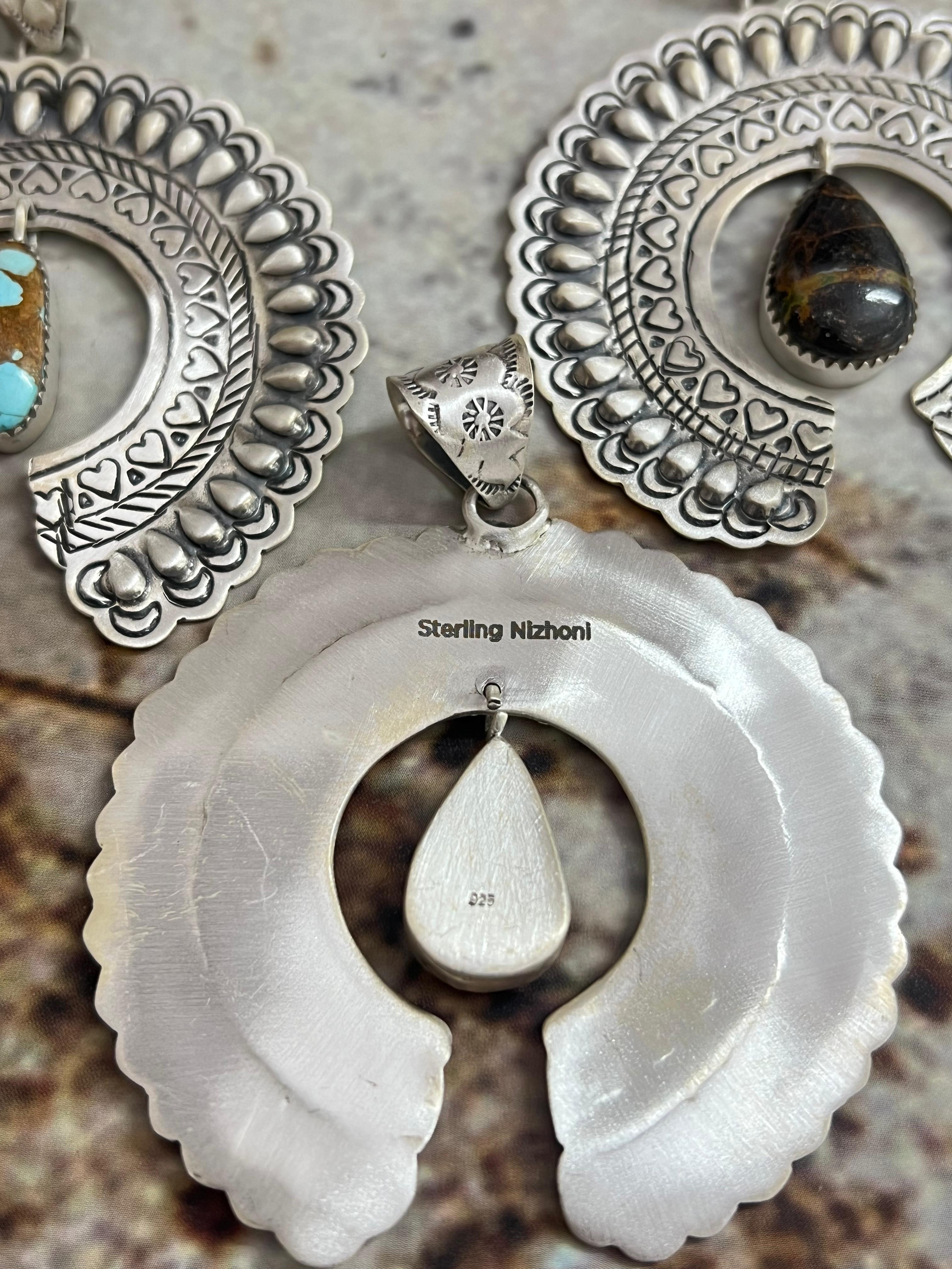 Handmade Sterling Silver Multi Stone Pendant with Signed Nizhoni