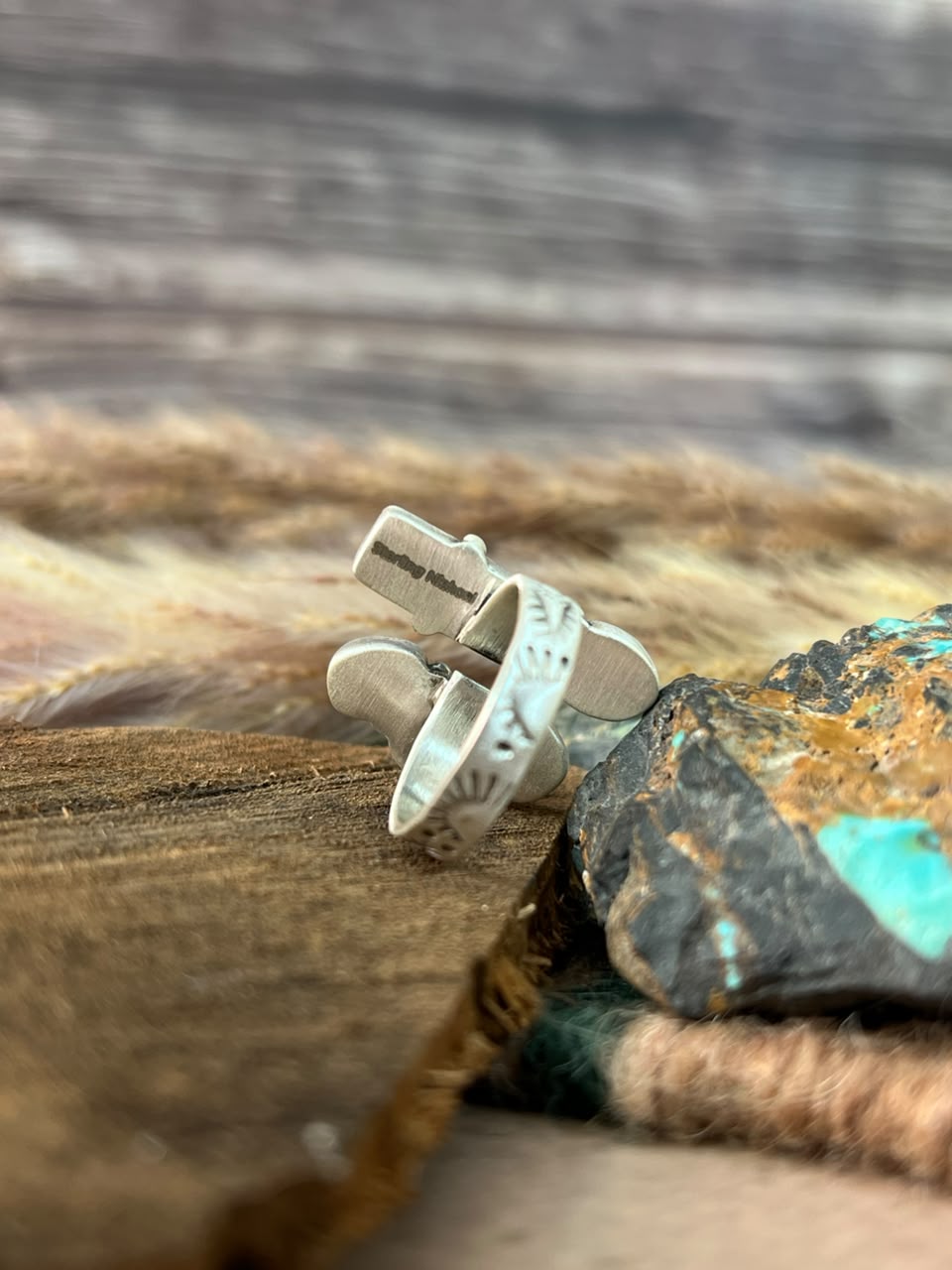 Handmade Sterling Silver Hardy Pit Collection: Adjustable Ring Signed Nizhoni