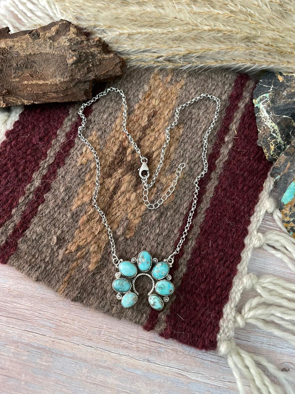 Handmade Sterling Silver White Water Turquoise Naja Necklace "Signed Nizhoni"