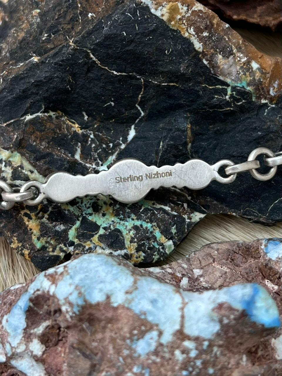 Handmade Sterling Silver Palomino Turquoise Chain Bracelet "Signed Nizhoni"