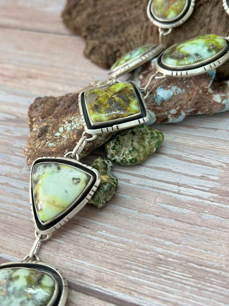 Handmade Sterling Silver Palomino Turquoise Necklace with Signed Nizhoni