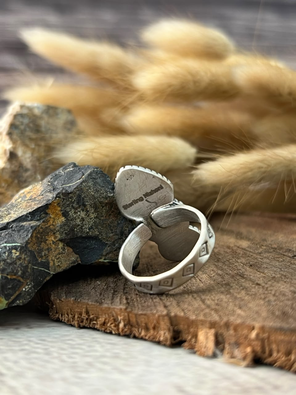 Handmade Sterling Silver Golden Hills Turquoise Adjustable Ring Signed Nizhoni