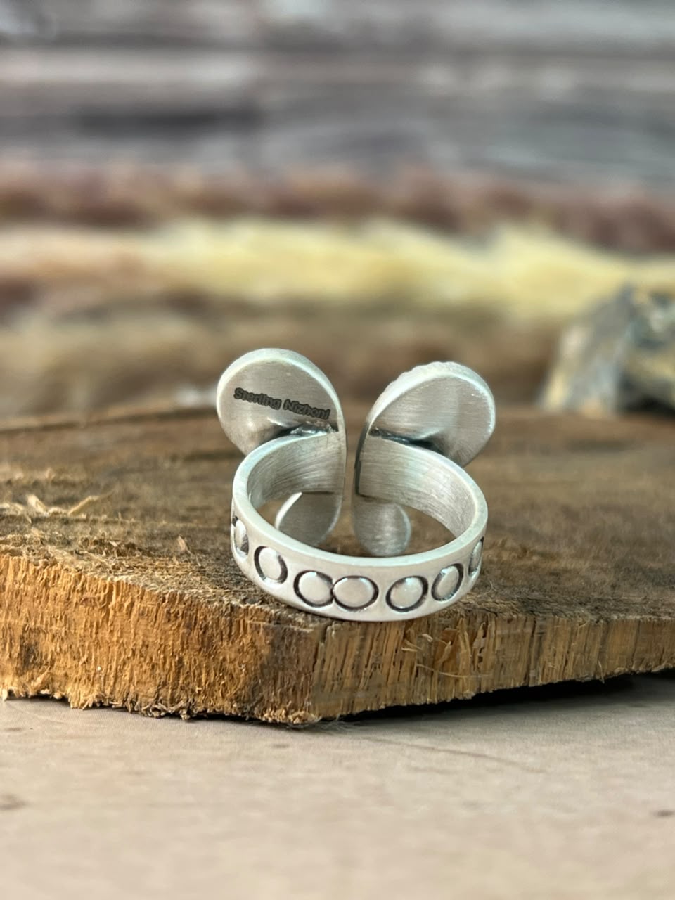 Handmade Sterling Silver Kingman Turquoise Adjustable Ring Signed Nizhoni