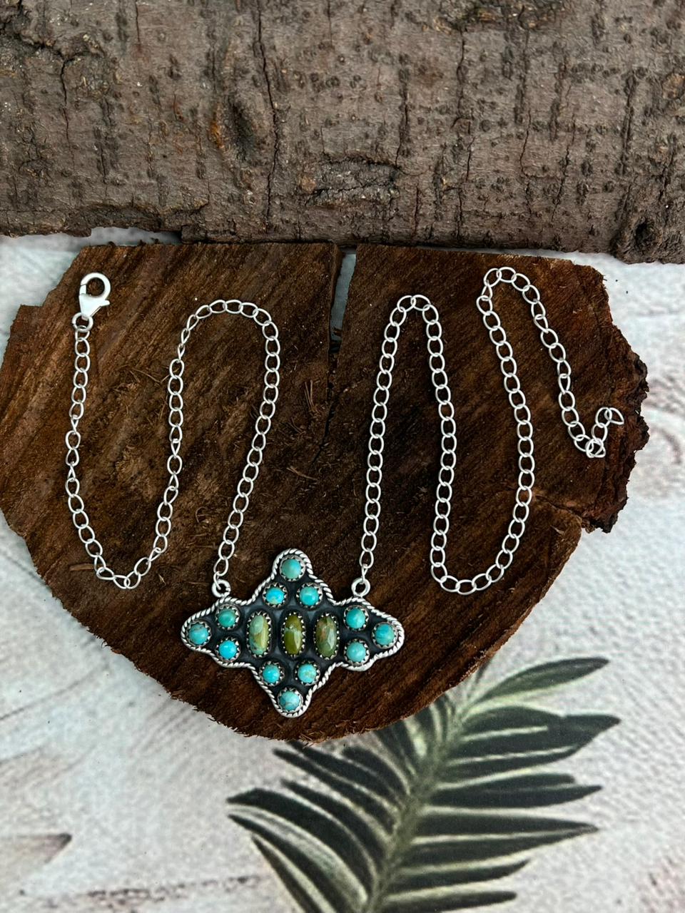 Handmade Sterling Silver Kingman Turquoise Necklace "Signed Nizhoni"