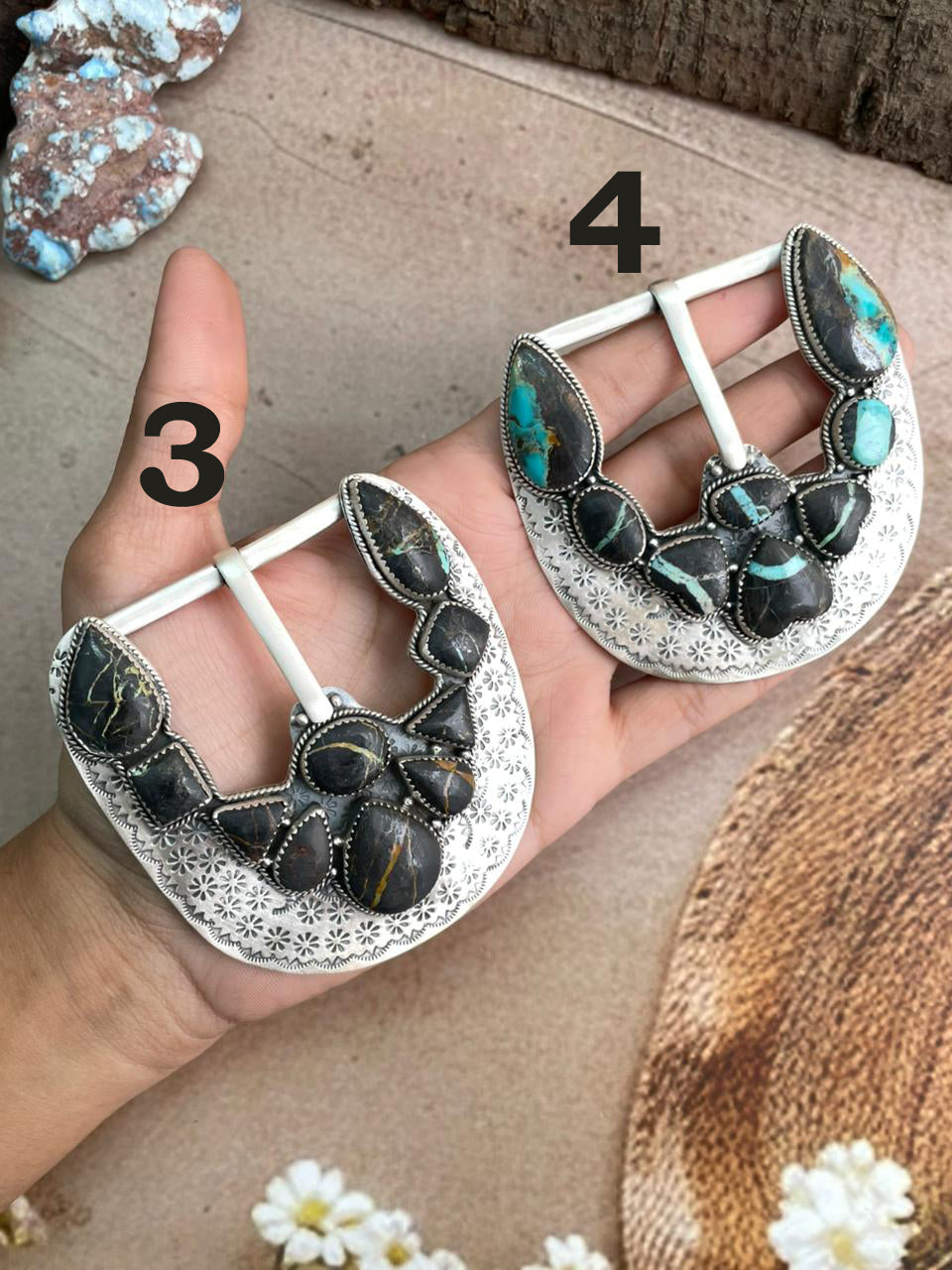 Handmade Sterling Silver Number 8 Turquoise, Black Jack Buckle with Signed Nizhoni (8)