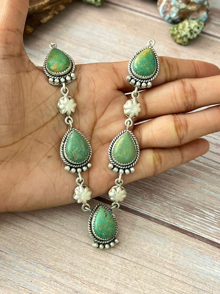 Handmade Sterling Silver Old Stock Royston Turquoise Necklace with Signed Nizhoni (5)