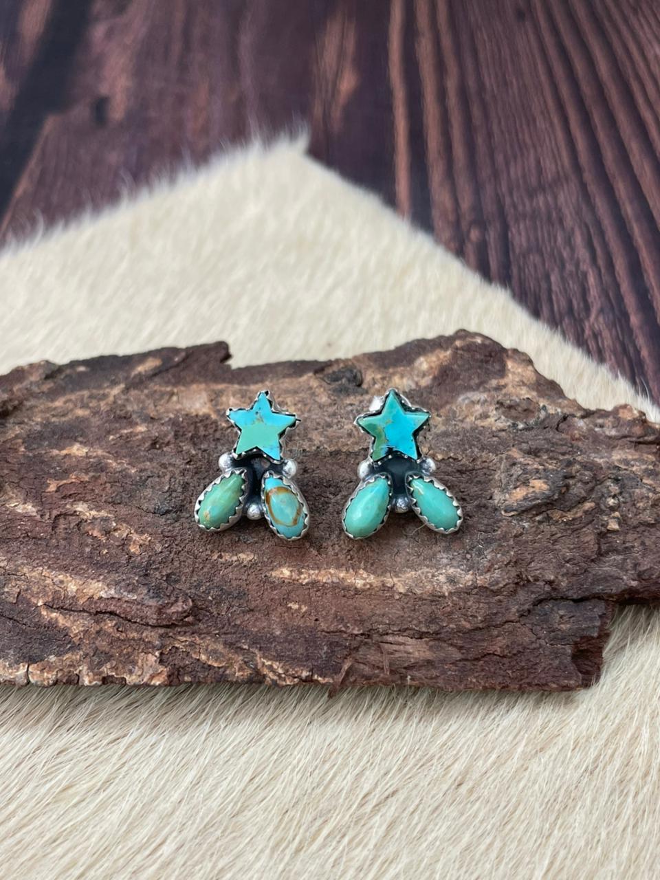 Handmade Sterling Silver Kingman Turquoise Studs Earrings "Signed Nizhoni"