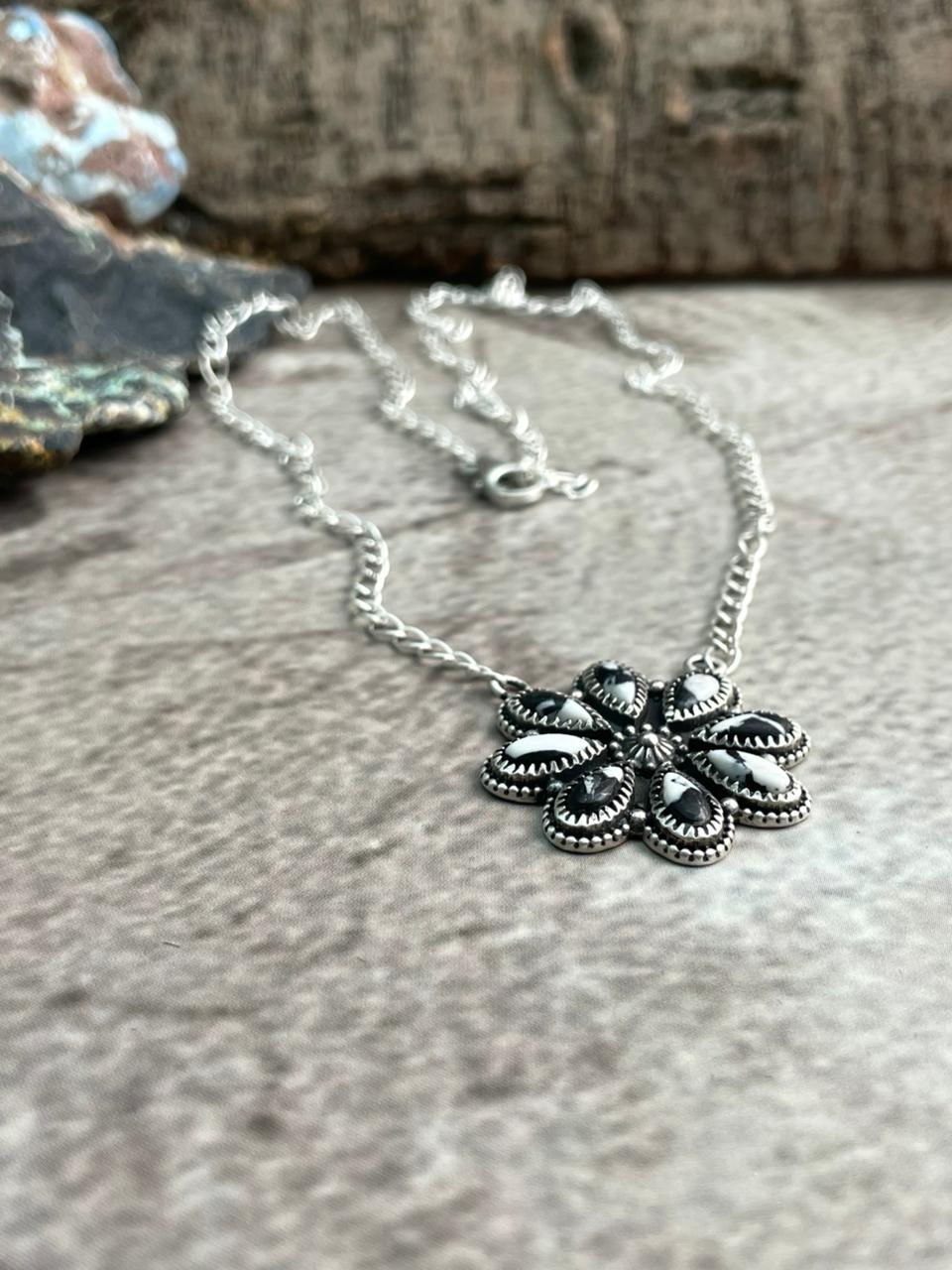 Handmade Sterling Silver White Buffalo Necklace "Signed Nizhoni"