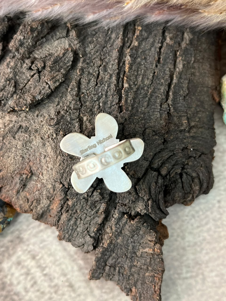 Handmade Sterling Silver Campitos Turquoise Collection: Adjustable Ring Signed Nizhoni
