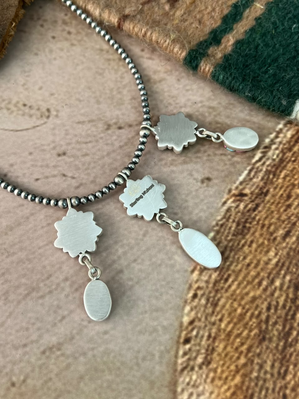 Handmade Sterling Silver Cotton Candy Cobble Stone Beaded Necklace Signed Nizhoni