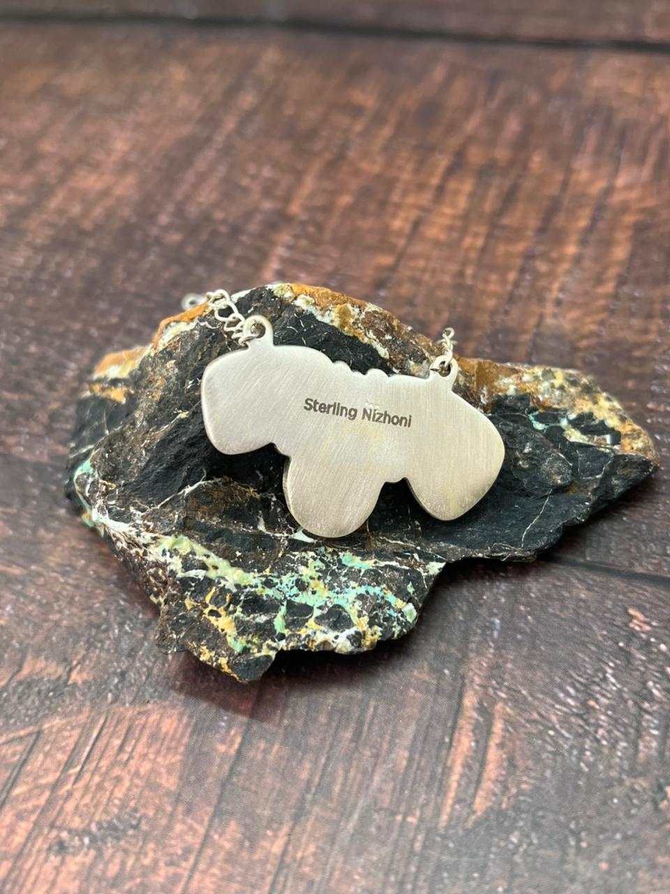 Handmade Sterling Silver Mantis Turquoise Necklace "Signed Nizhoni"