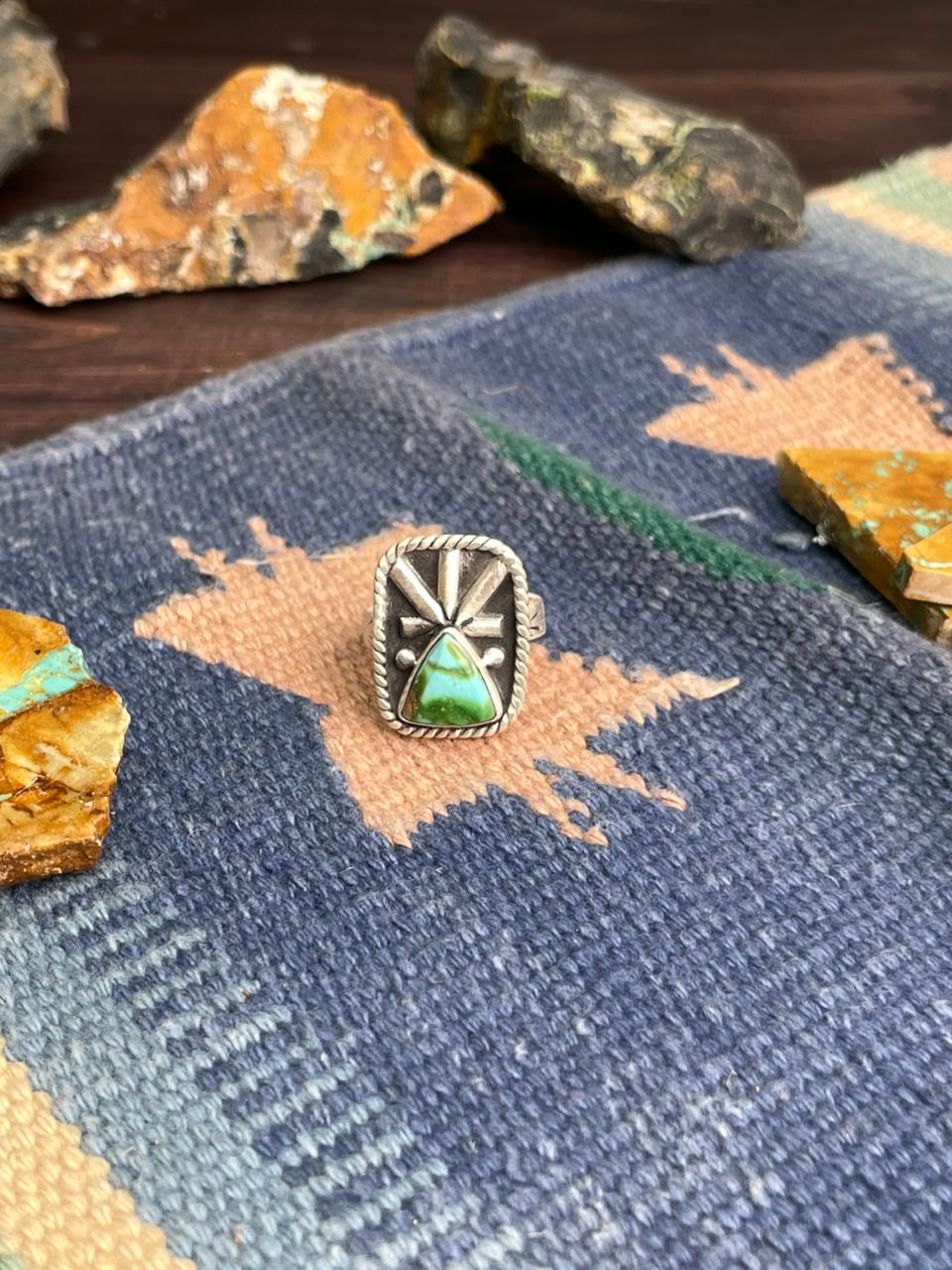 Handmade Sterling Silver Sonoran Mountain Turquoise Adjustable Ring Signed Nizhoni