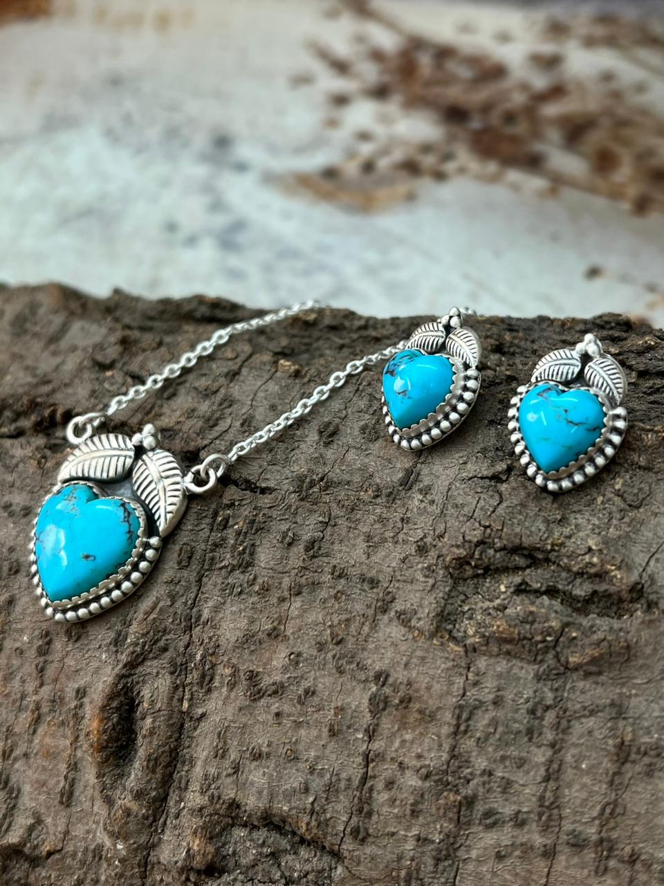 Handmade Sterling Silver Blue Matrix Necklace Earrings Set "Signed Nizhoni"