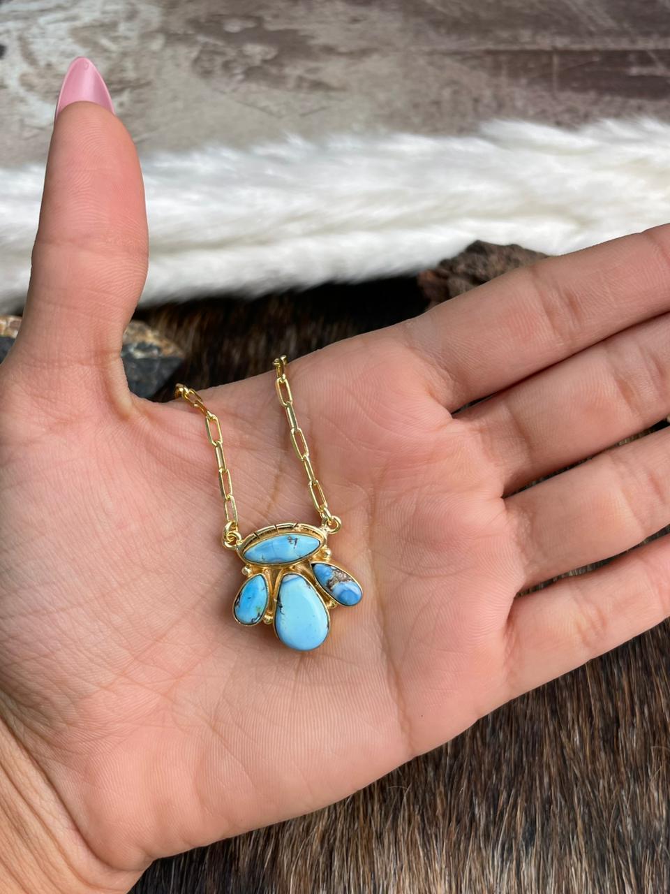 “The Golden Collection” Backroads Handmade Natural Golden Hills Turquoise Gold Plated Necklace