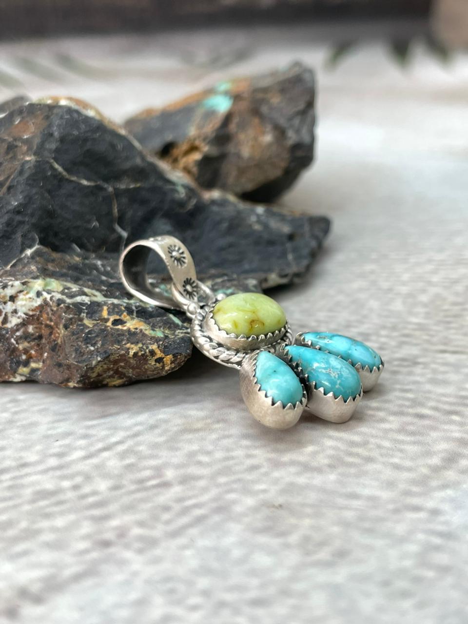 Handmade Sterling Silver Palomino with White Water Pendant "Signed Nizhoni"