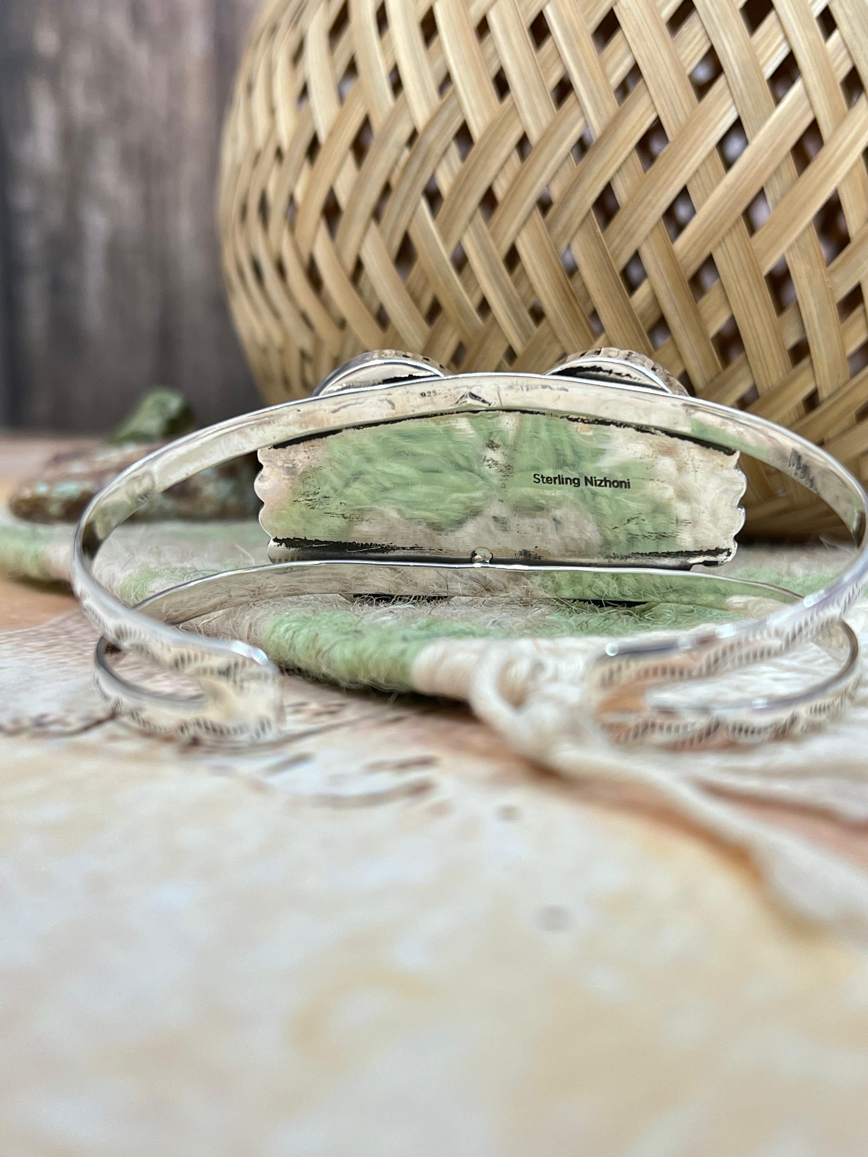 Handmade Sterling Silver Honey Dahlia Cuff Bracelet with Signed Nizhoni