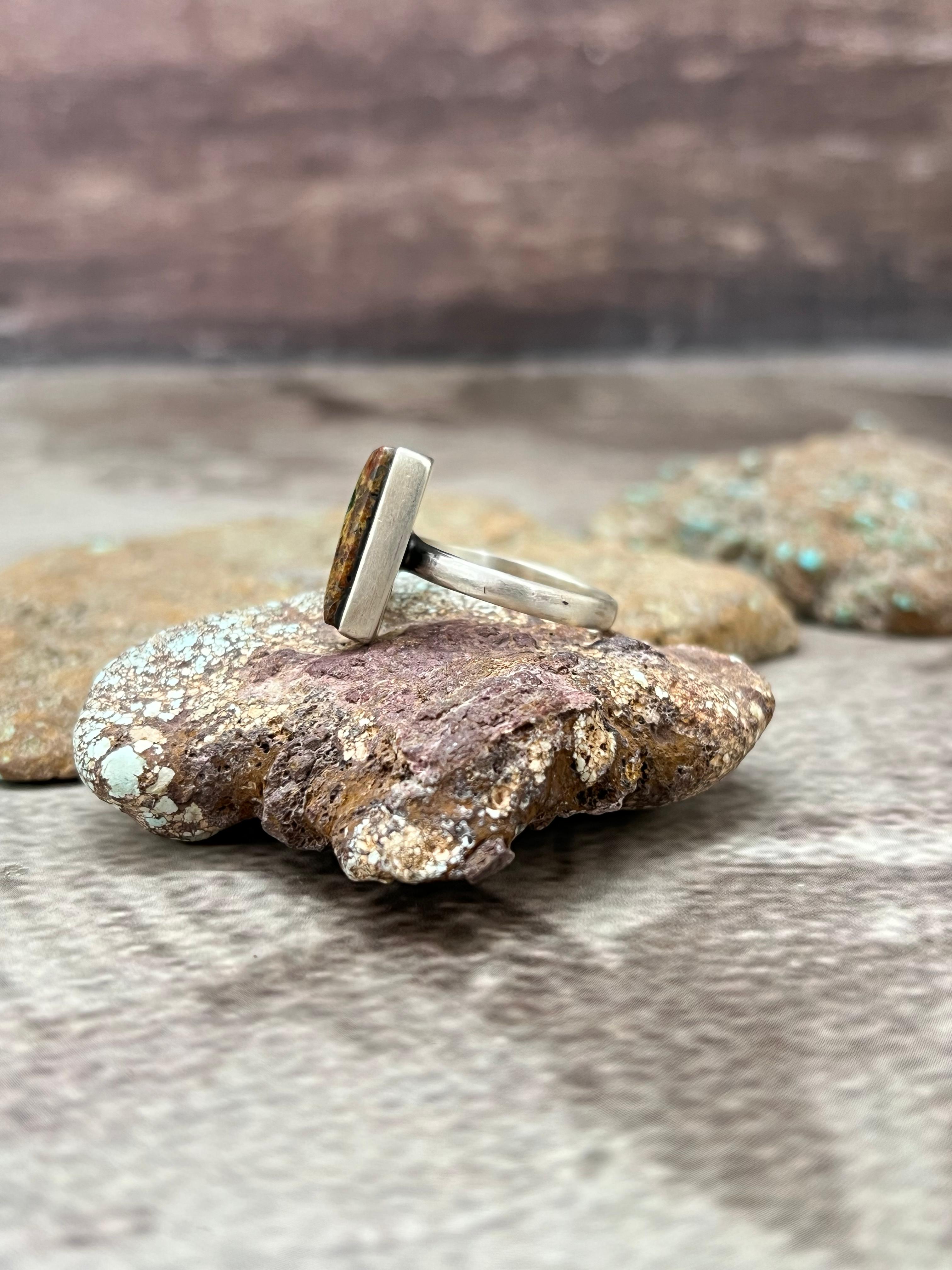 Handmade Sterling Silver Hardy Pit Adjustable Ring with Signed Nizhoni