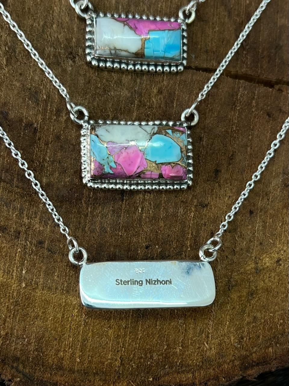 Handmade Sterling Silver Cotton Candy Bar Necklace "Signed Nizhoni"