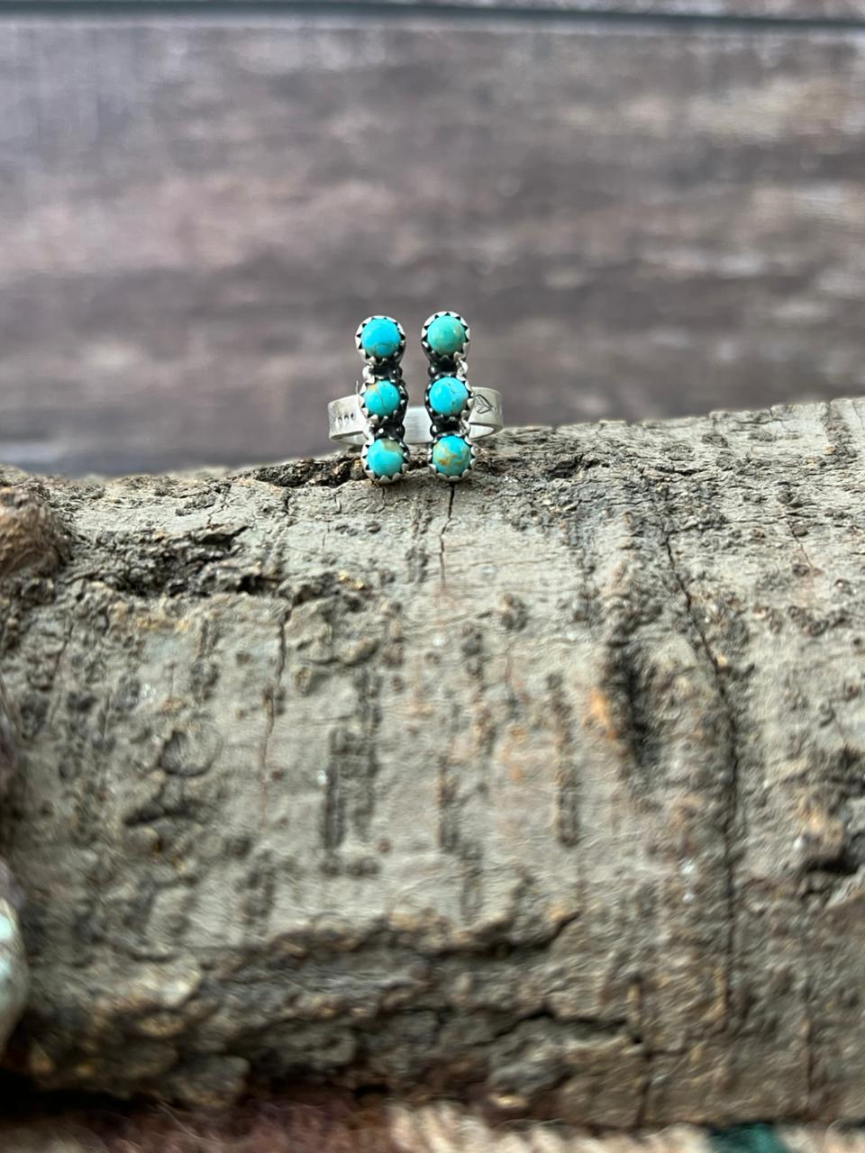 Handmade Sterling Silver Kingman Turquoise Adjustable Ring "Signed Nizhoni"