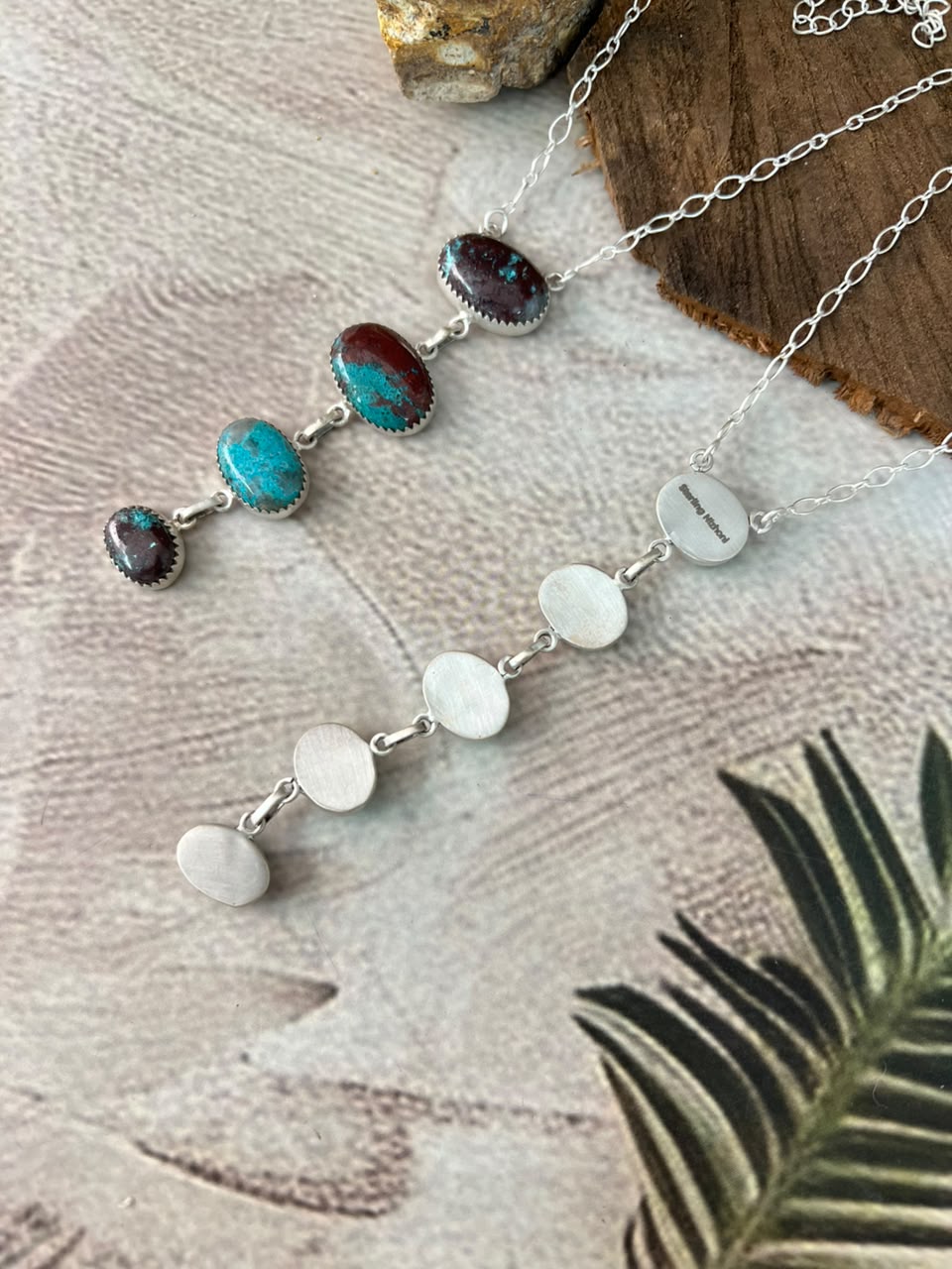 Handmade Sterling Silver Paloma Turquoise and Gem Silica Drop Necklace Signed Nizhoni