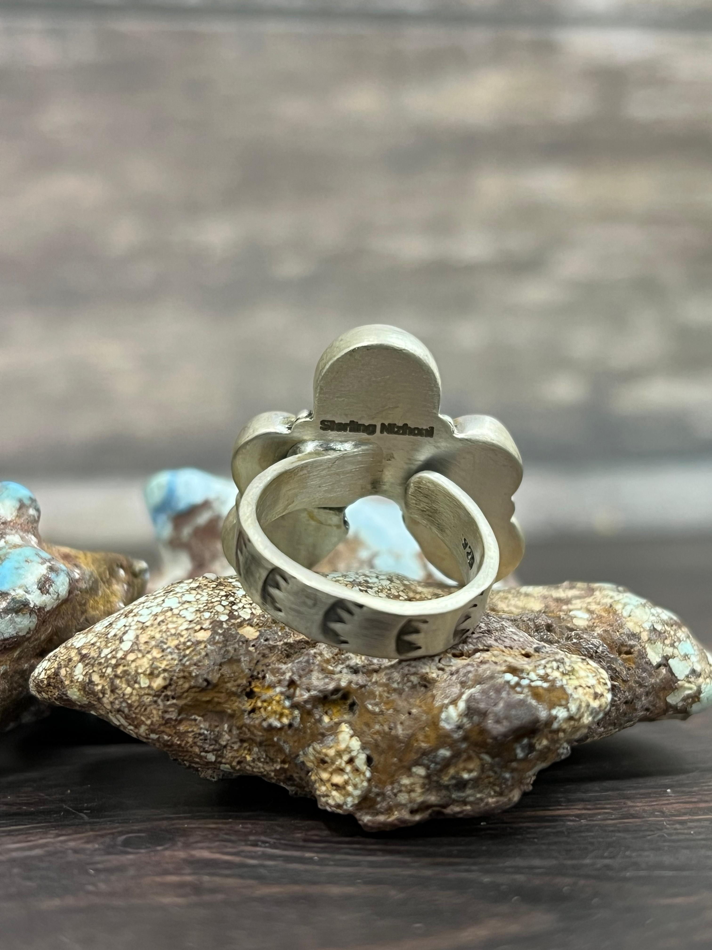 Handmade Sterling Silver White Buffalo Adjustable Naja Ring With Signed Nizhoni