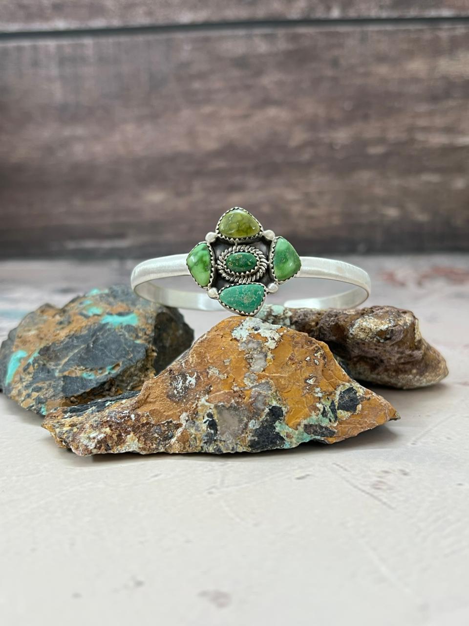 Handmade Sterling Silver Emerald Valley Turquoise Bracelet "Signed Nizhoni"