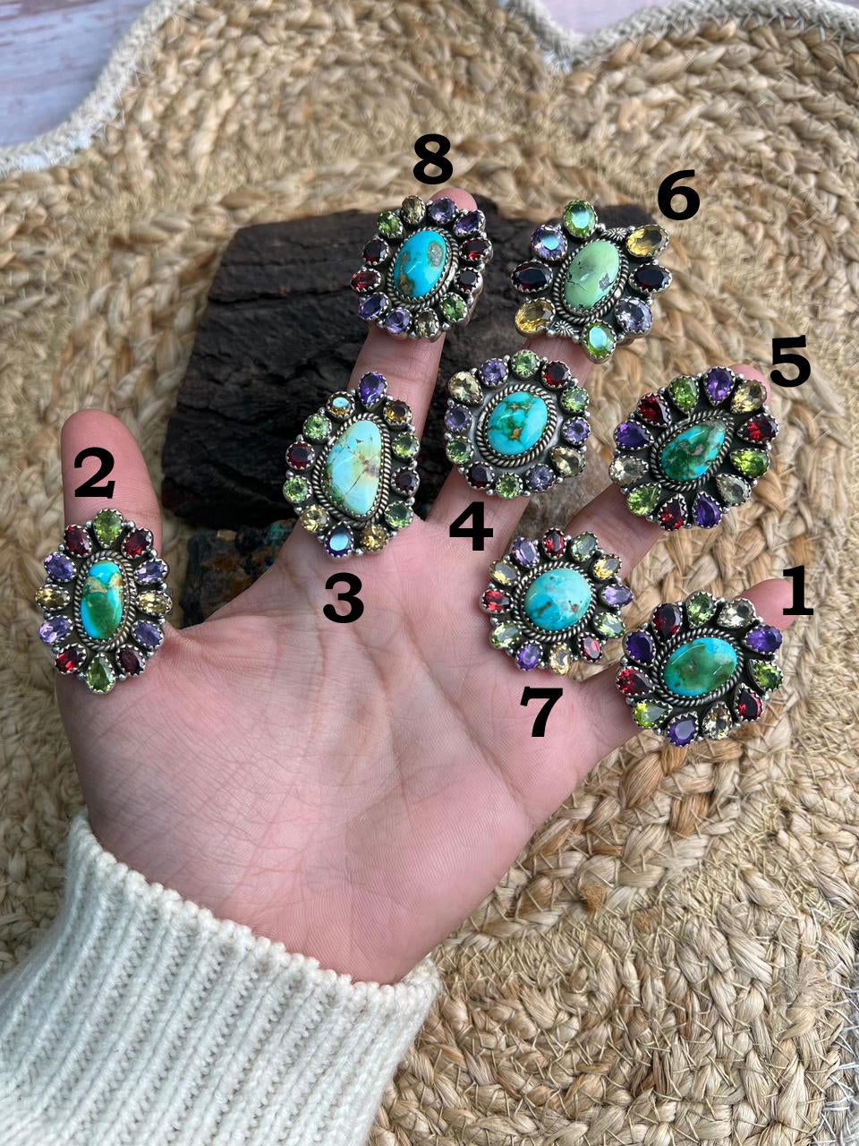 Handmade Sterling Silver Sonoran with Cut Stones Adjustable Ring "Signed Nizhoni"