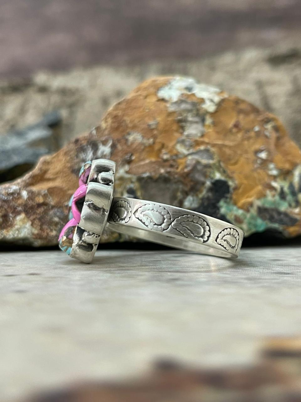 "Heart Collection" Handmade Sterling Silver Cotton Candy Adjustable Ring "Signed Nizhoni"