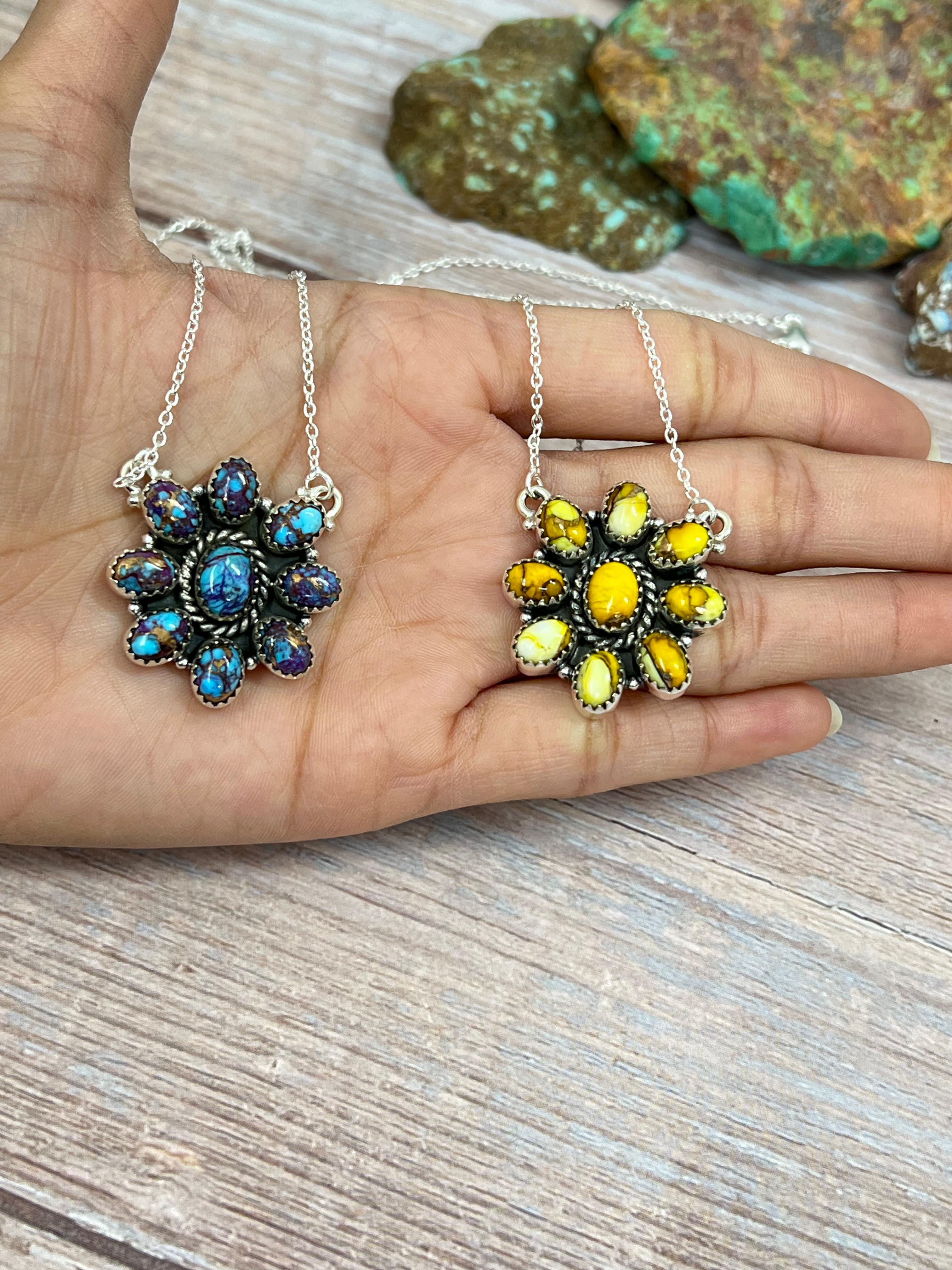 Handmade Sterling Silver Multi Stone Necklace, Signed Nizhoni