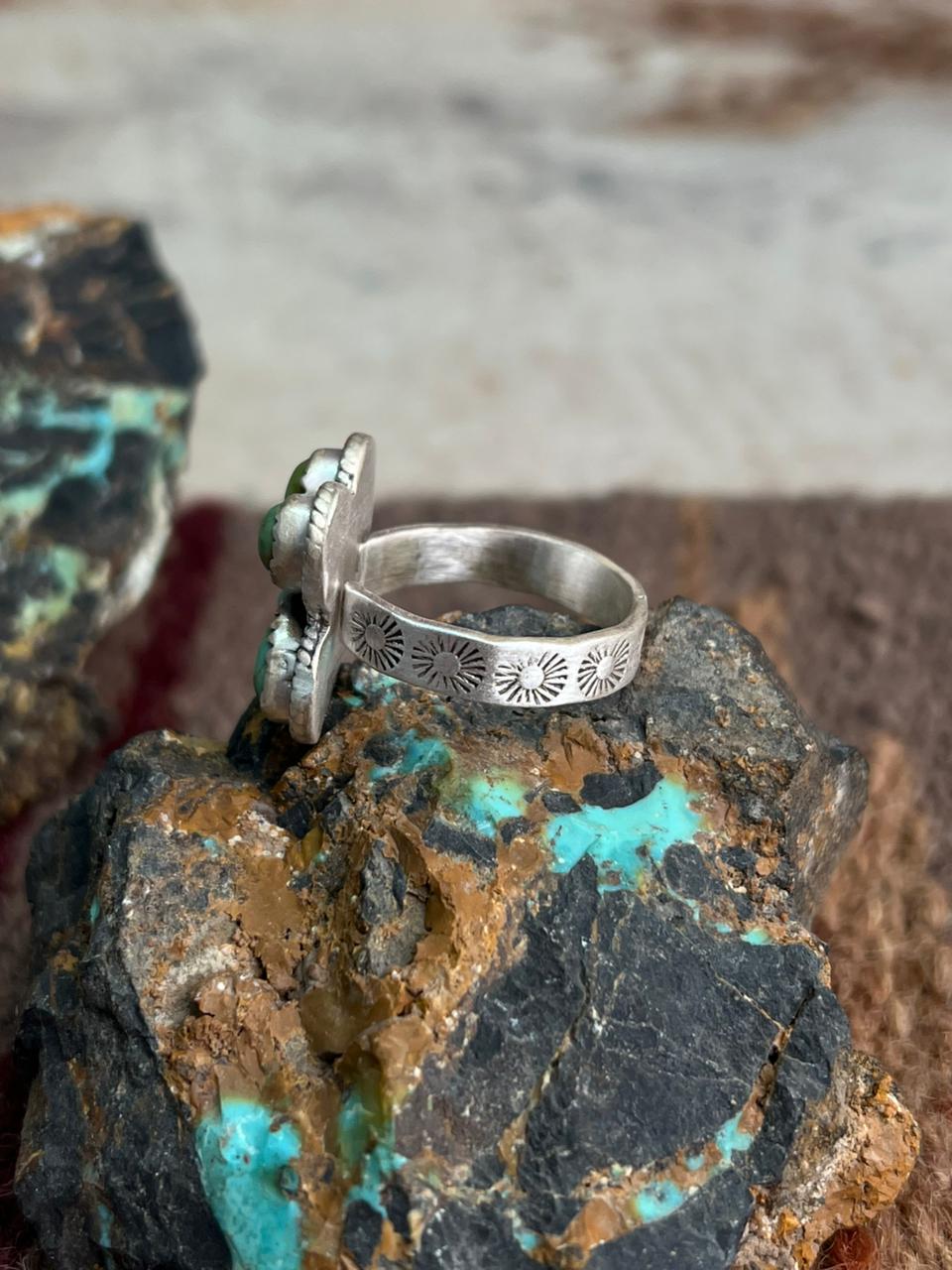 Handmade Sterling Silver Kingman Turquoise Ring "Signed Nizhoni"