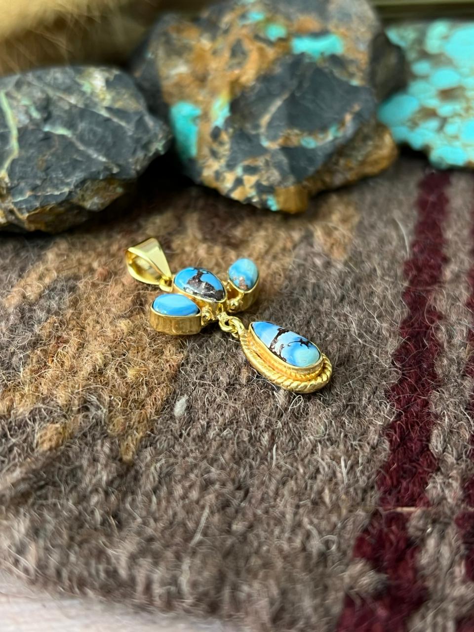 “The Golden Collection” Handmade Gold-Palted Golden Hills Turquoise Pendant
