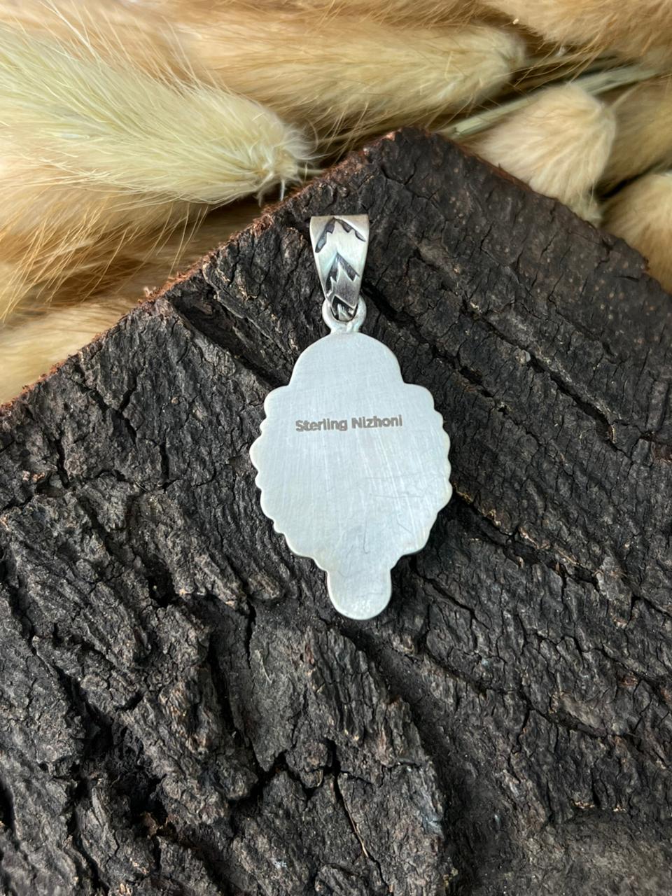 Handmade Sterling Silver White Water Turquoise with Cotton Candy Pendant "Signed Nizhoni"