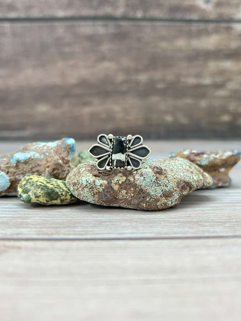 Handmade Sterling Silver White Buffalo Adjustable Ring "Signed Nizhoni"