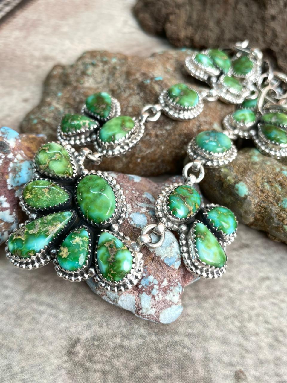 Handmade Sterling Silver Sonoran Mountain Turquoise Necklace with Signed Nizhoni