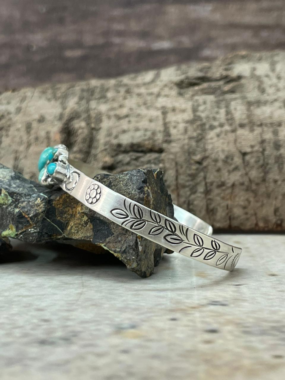 "Heart Collection" Handmade Sterling Silver Kingman Turquoise Bracelet "Signed Nizhoni"