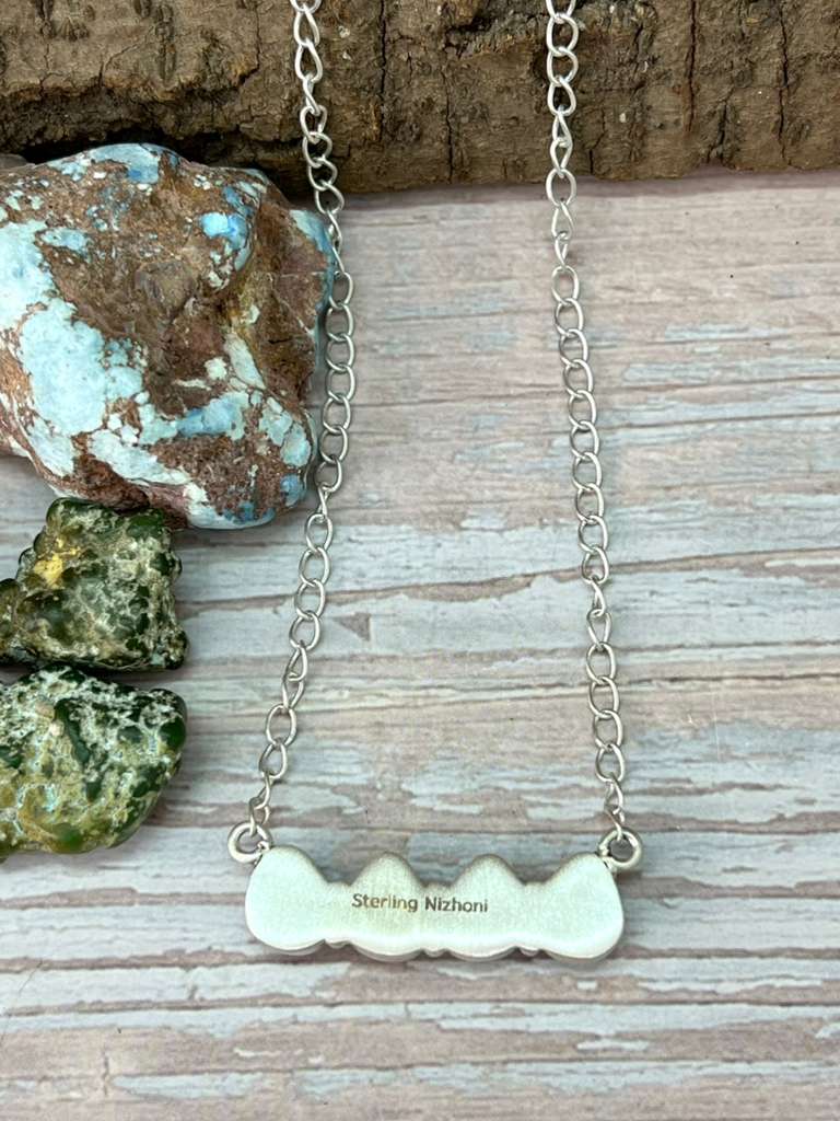 Handmade Sterling Silver Number 8 Turquoise Necklace with Signed Nizhoni