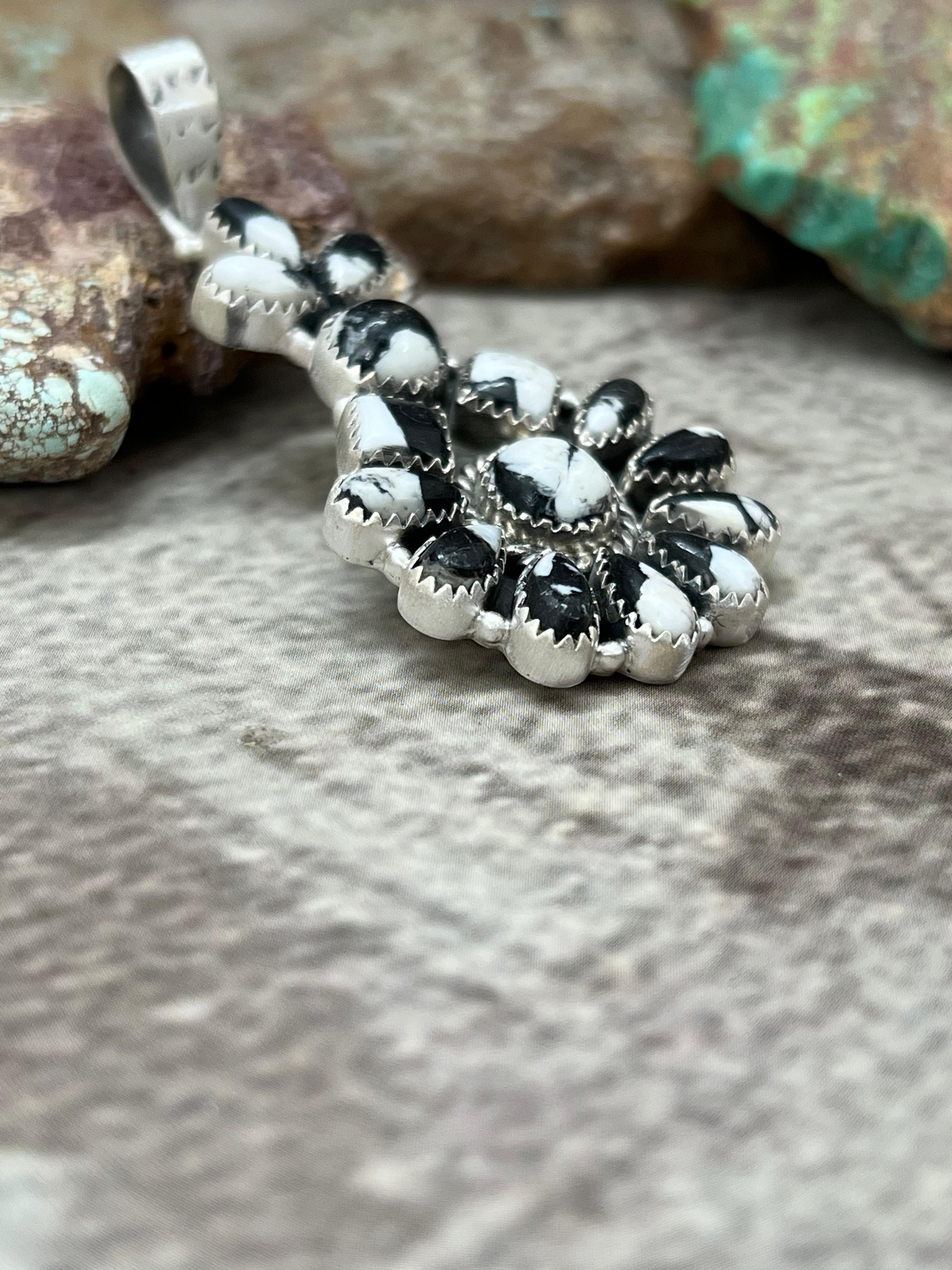 Handmade Sterling Silver White Buffalo Pendant with Signed Nizhoni