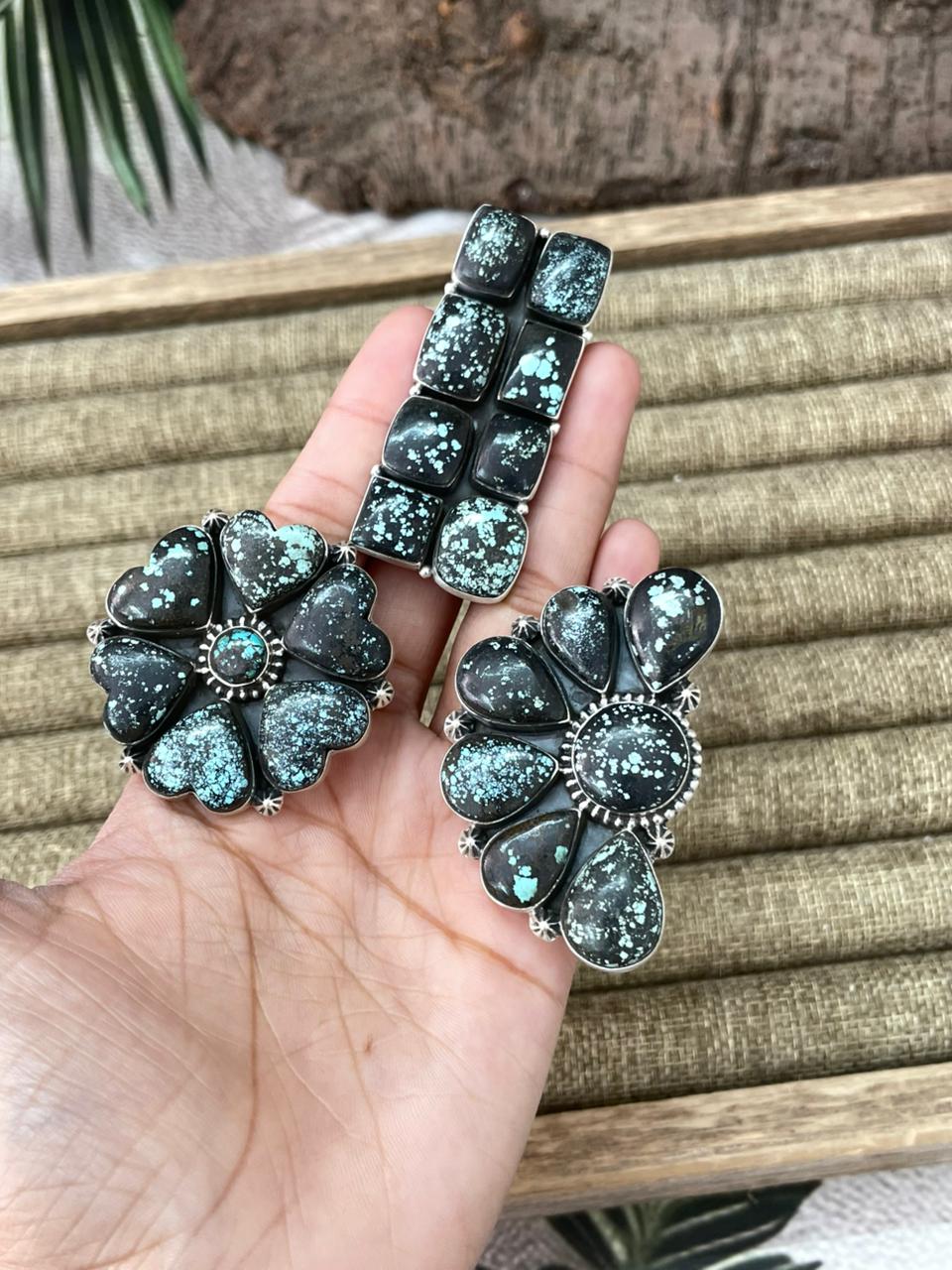 Handmade Sterling Silver Lander Turquoise Adjustable Ring With Signed Nizhoni