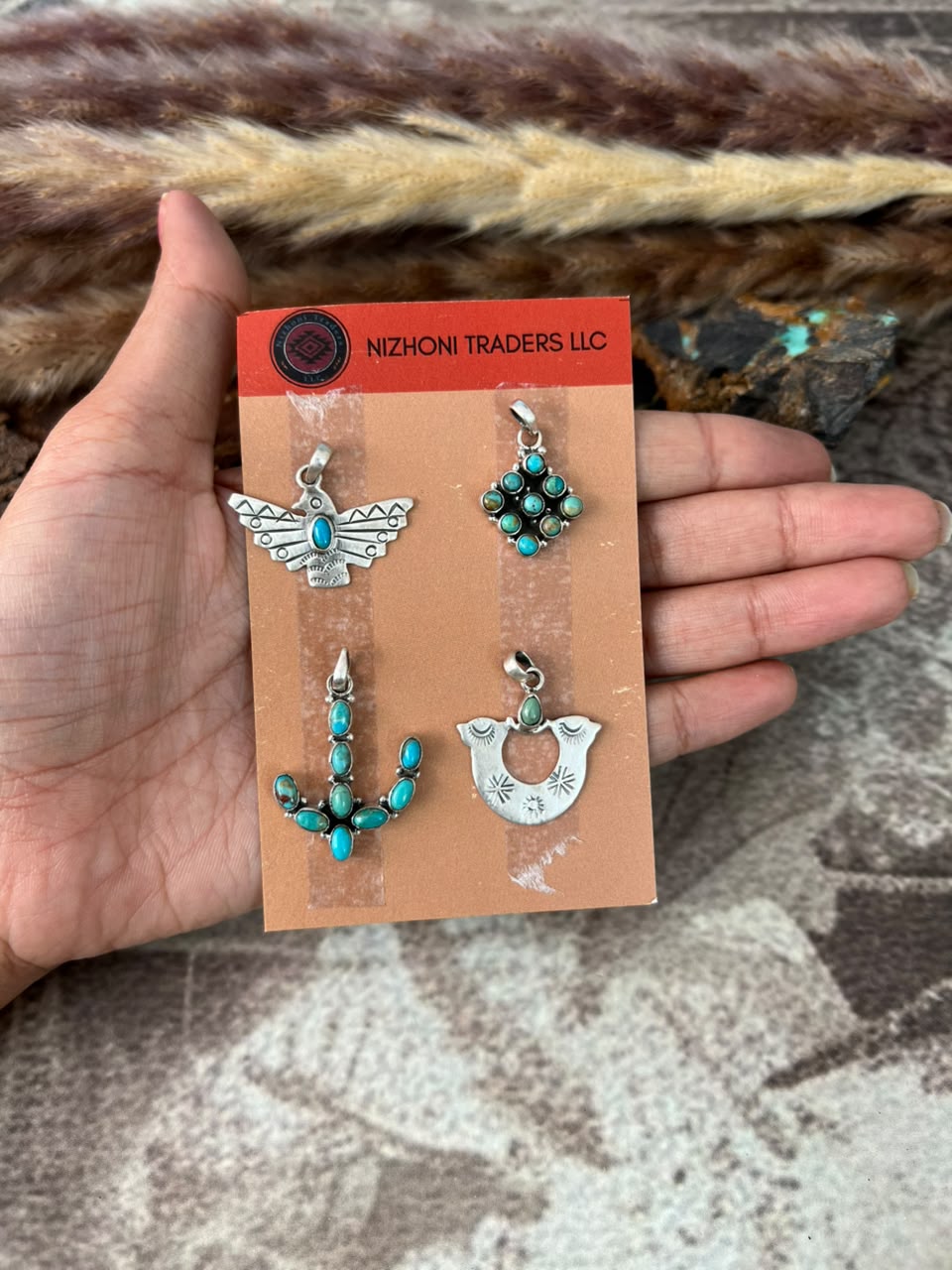 Handmade Sterling Silver Kingman Turquoise Pendant Card