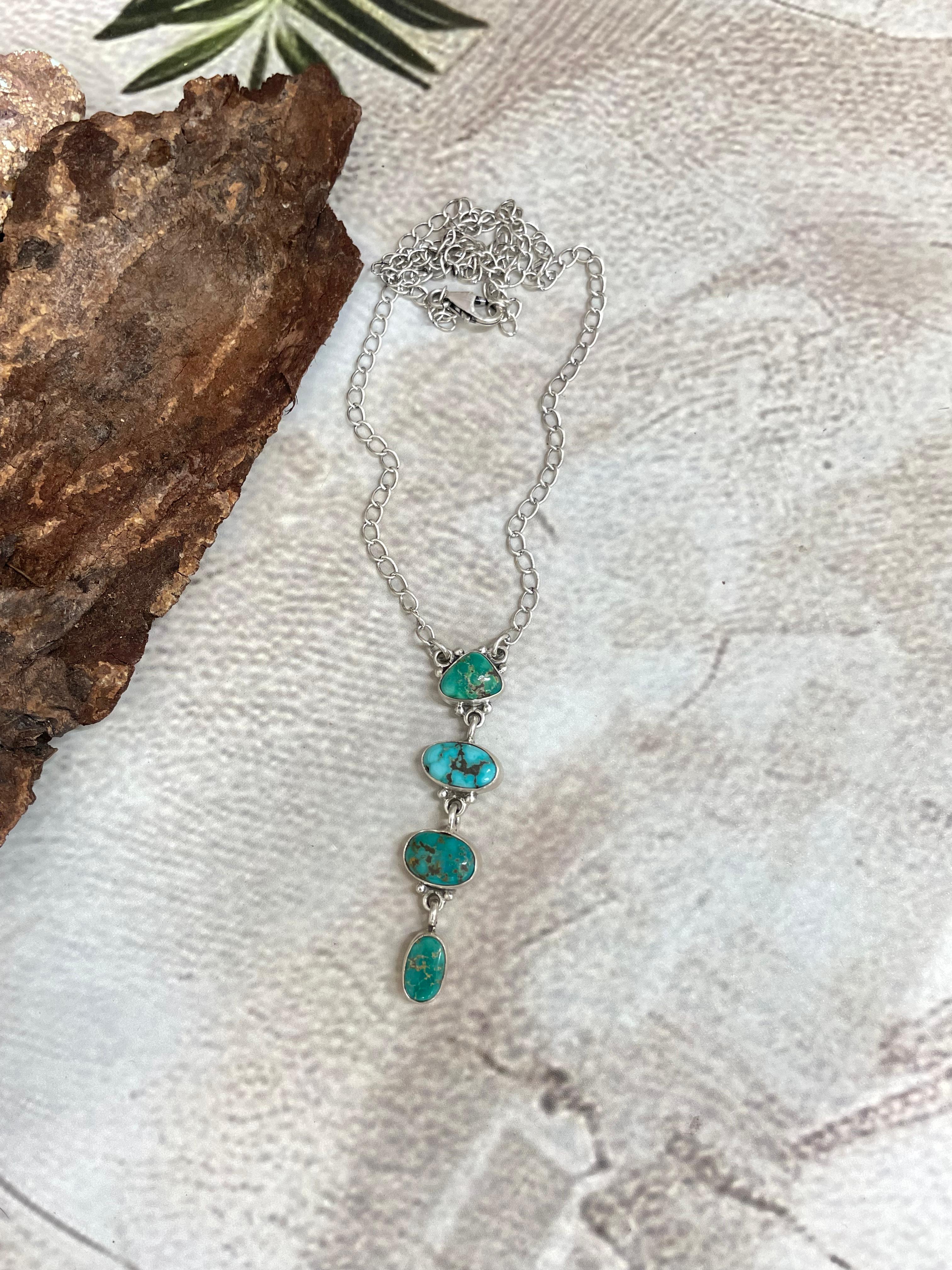 Handmade Sterling Silver Sonoran Turquoise Necklace Signed Nizhoni