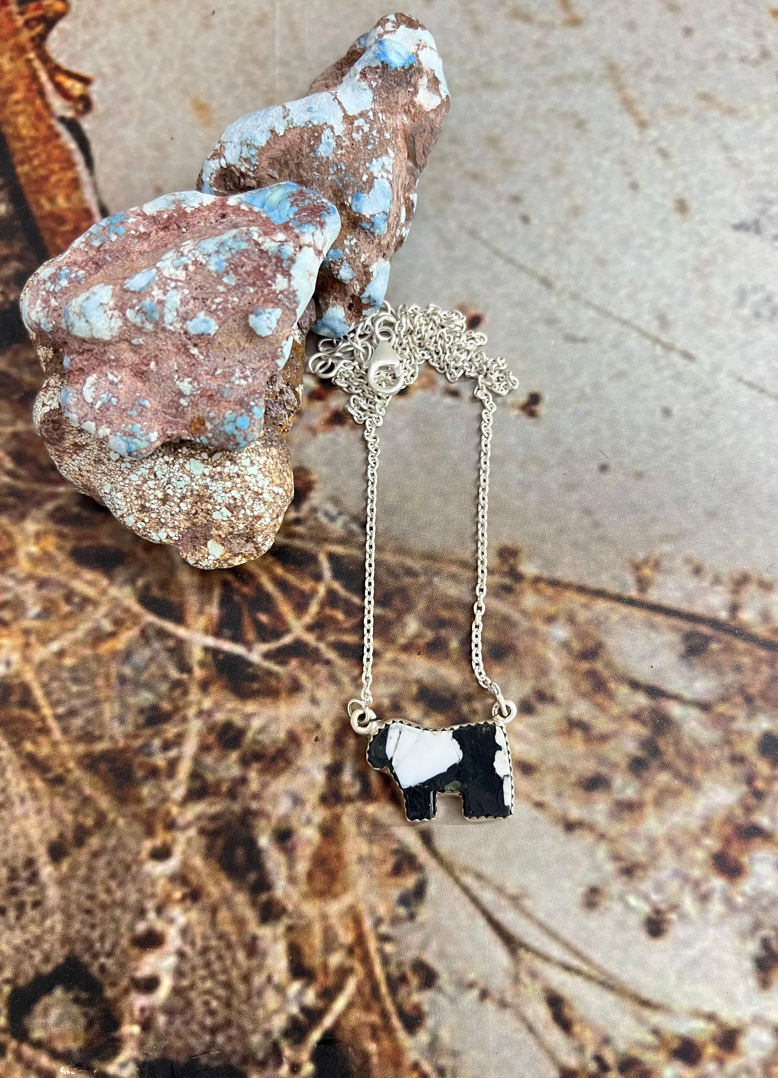 Handmade Sterling Silver White Buffalo BULL Necklace with Signed Nizhoni (4)