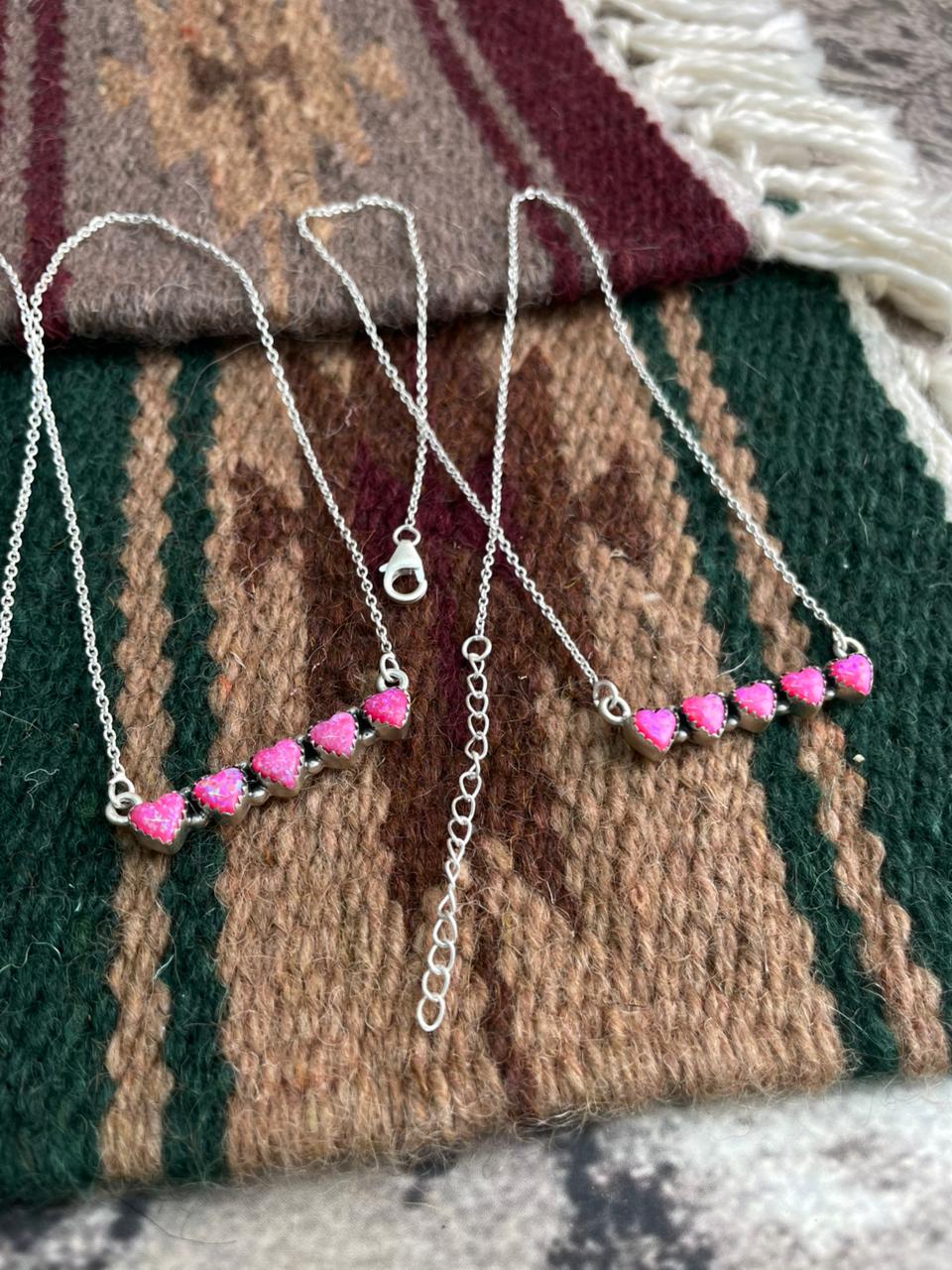 Handmade Sterling Silver Hot Pink Heart Necklace "Signed Nizhoni"