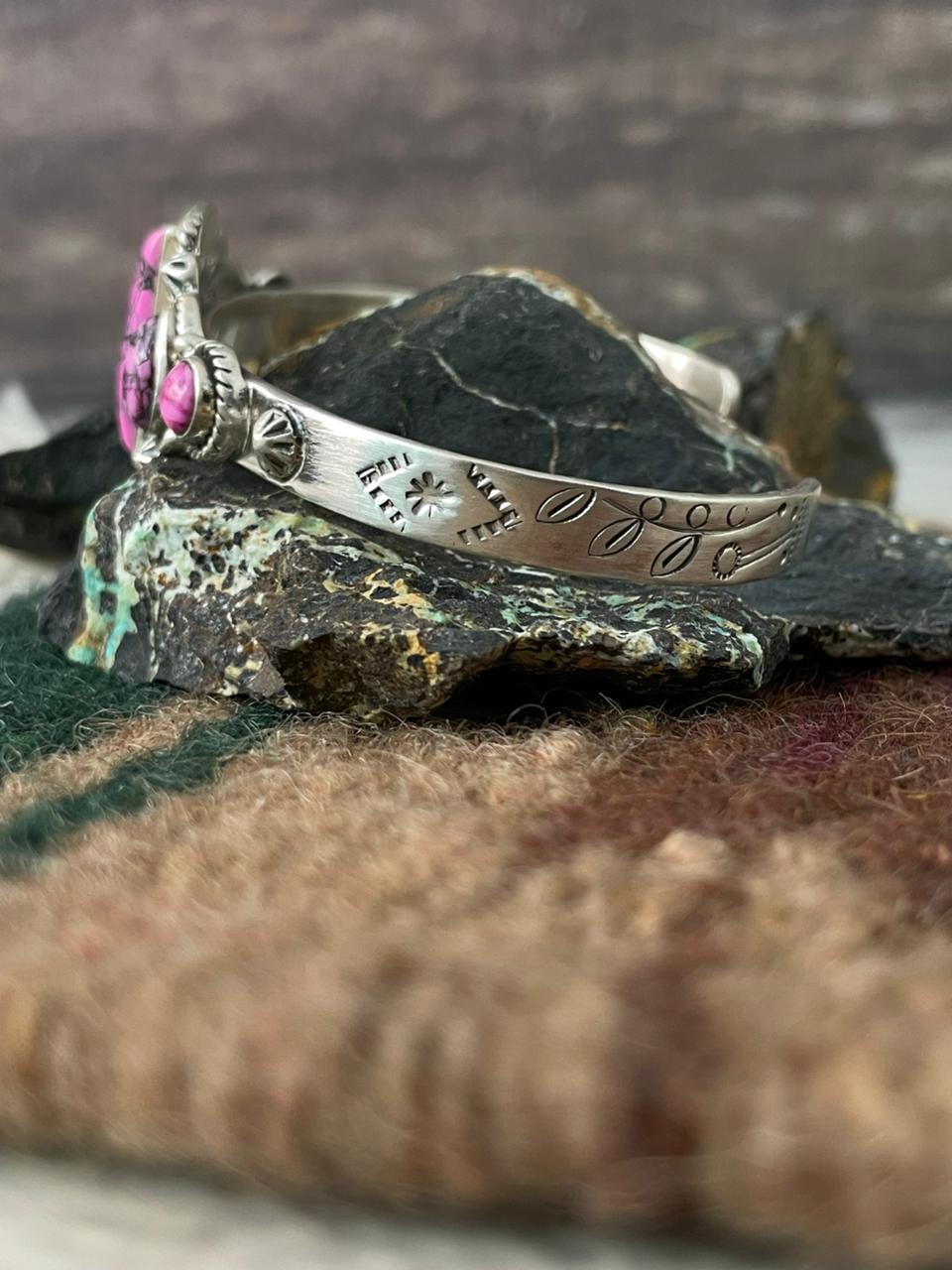 Handmade Sterling Silver Cherry Blossom Cuff Bracelet "Signed Nizhoni"