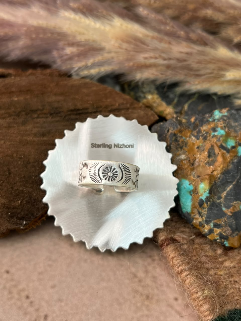 Handmade Sterling Silver Kingman Turquoise with White Buffalo Adjustable Ring Signed Nizhoni