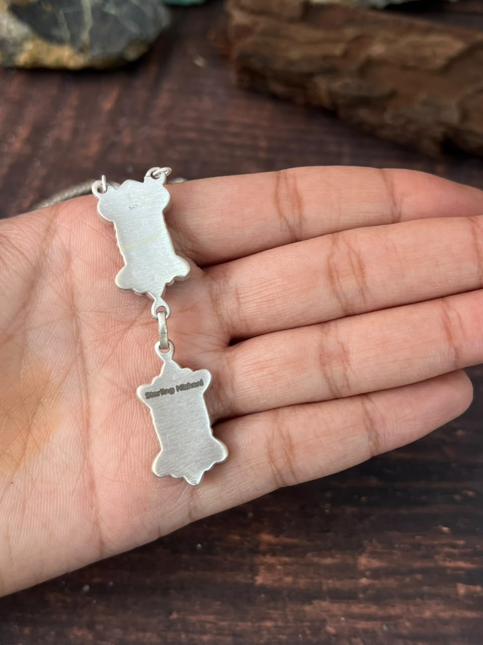 Handmade Sterling Silver White Buffalo Necklace Signed Nizhoni