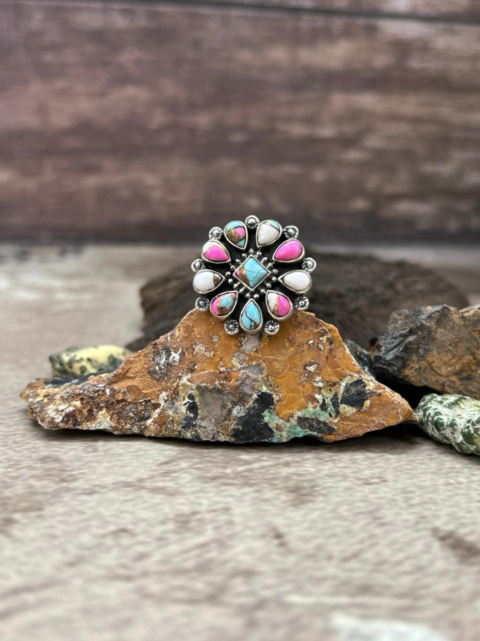 Handmade Sterling Silver Cotton Candy Adjustable Ring "Signed Nizhoni"