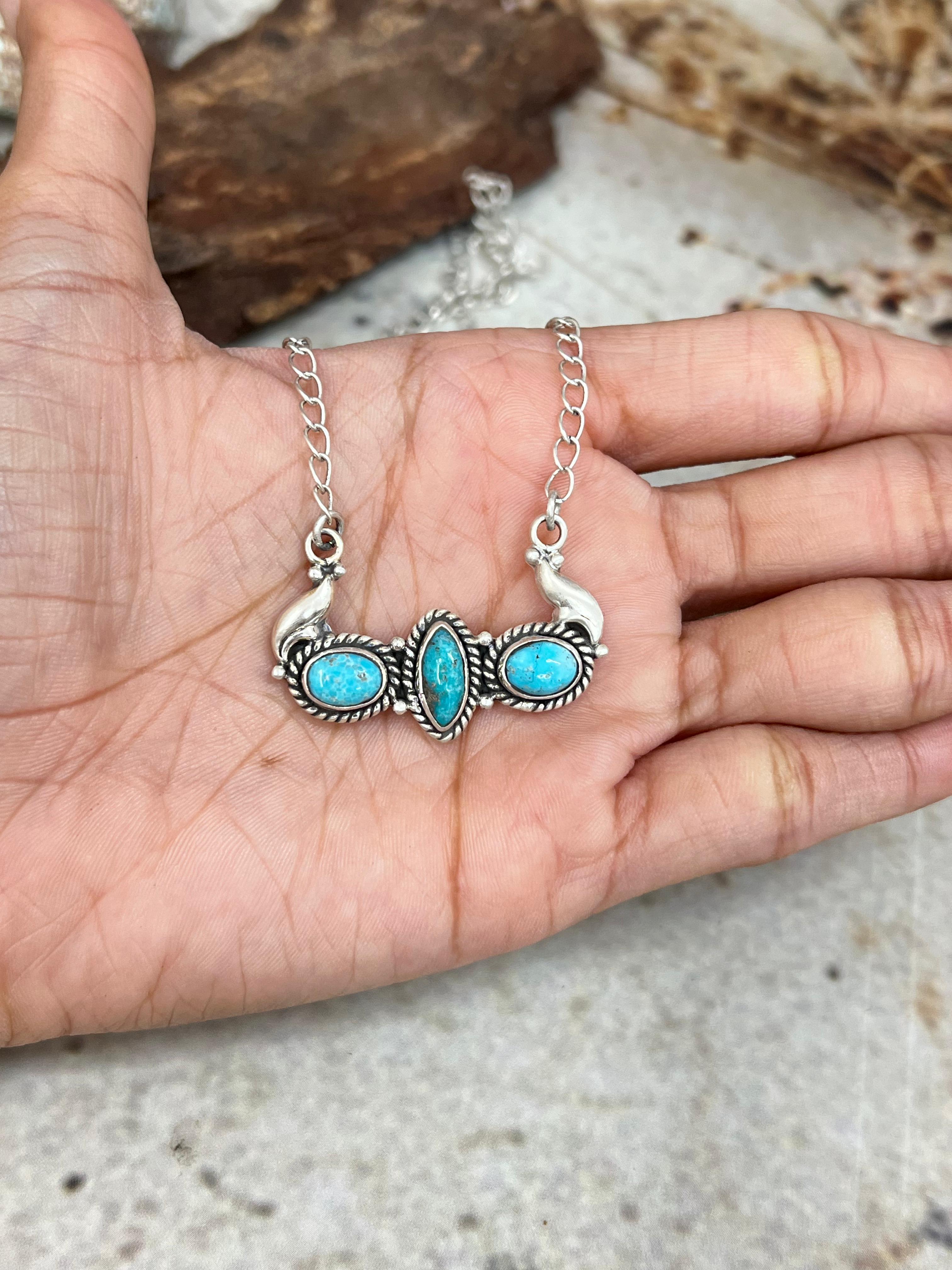 Handmade Sterling Silver White Water Turquoise Necklace Signed Nizhoni