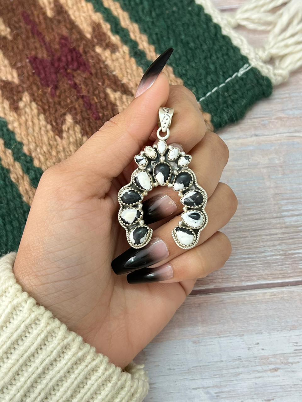 Handmade Sterling Silver White Buffalo Naja Pendant "Signed Nizhoni"