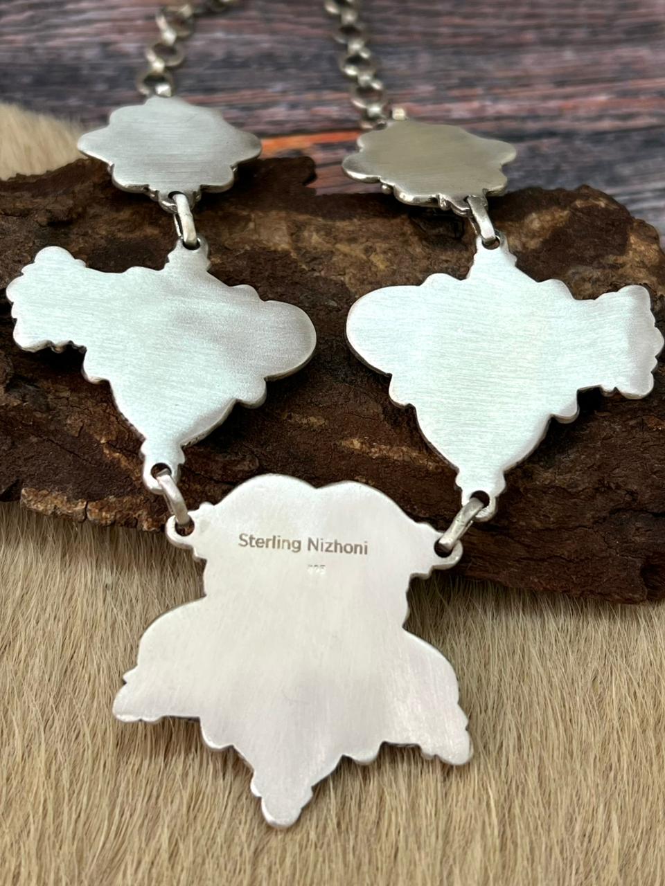 Handmade Sterling Silver Blackjack Turquoise Choker Necklace "Signed Nizhoni"