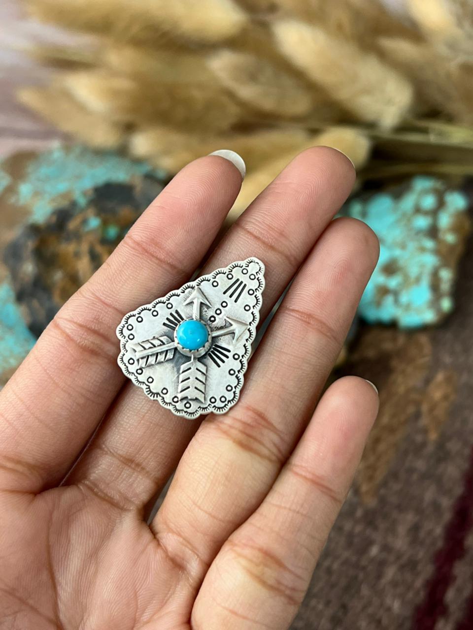 Handmade Sterling Silver Blue Turquoise Adjusatble Ring "Signed Nizhoni"